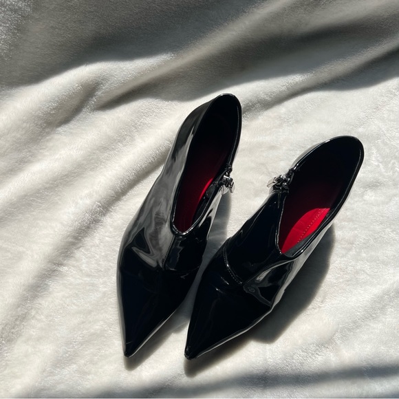 Black Patent Pointed Toe Booties - Picture 6 of 16